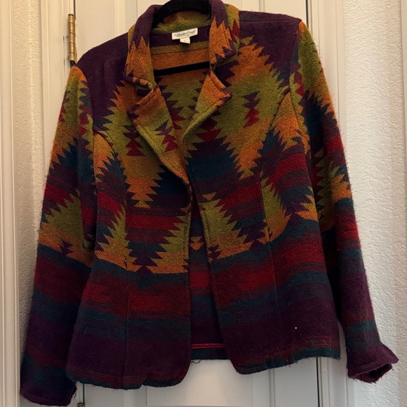 Coldwater Creek Olive, Plum and Rust tribal/aztec print cardigan jacket - Picture 9 of 9